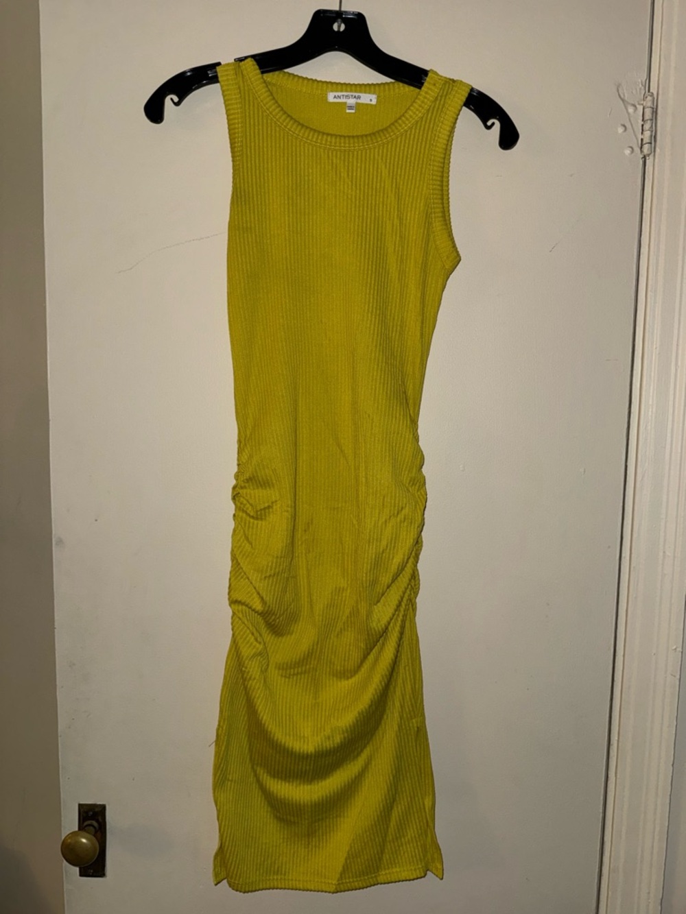 Anthropologie Sleeveless Ribbed Midi Dress in Chartreuse Yellow